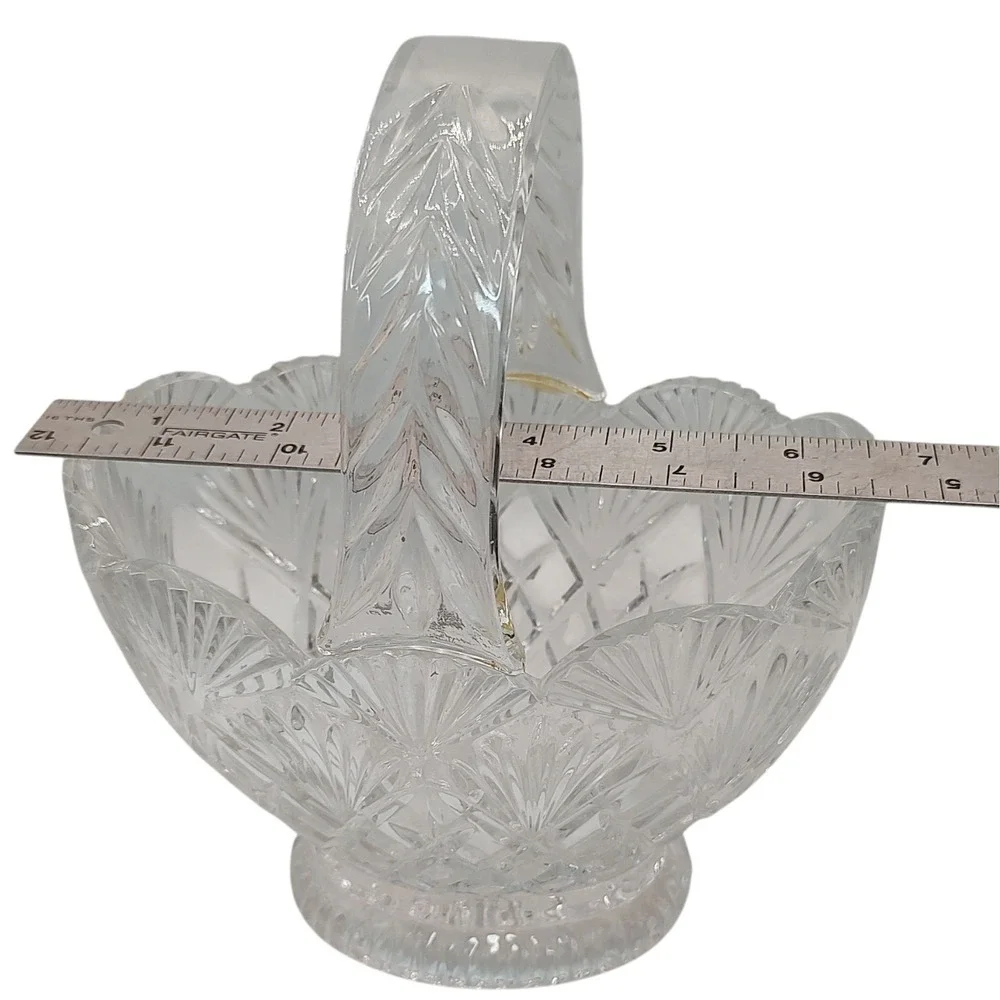 Imperial Slovakia‎ Lead Crystal Basket with Handle Diamond Fan Pattern SEE